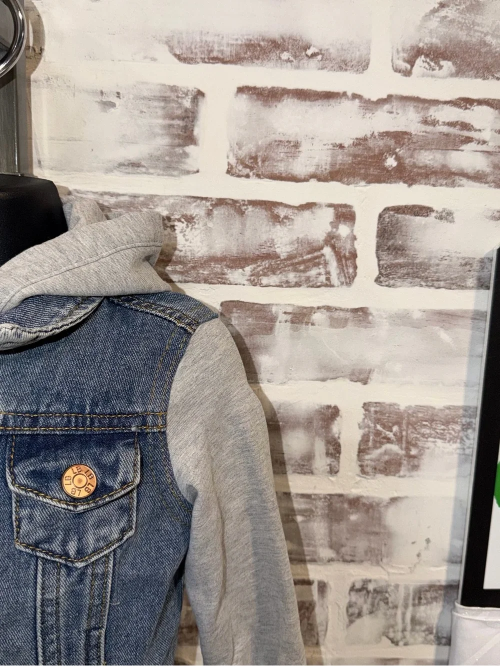 Little Bipsy Blue Denim Jacket with Gray Hoodie Sleeves 6/12m